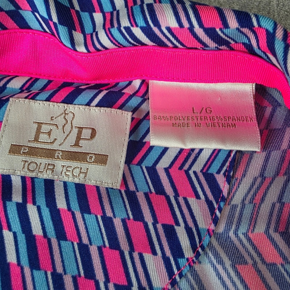 EP Pro Tour Tech Top Womens SZ Lg Casual Short Sleeve Golf Polo Shirt Pink/Blue - Picture 2 of 5